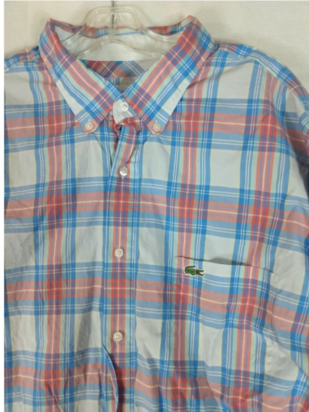 Lacoste Plaid Button Down Shirt Mens 2XL Long Sleeve Preppy Multicolor Crocodile